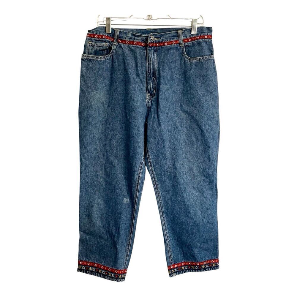 PHD Paul Harris Jeans Sz 14 Blue Vintage 80s Denim Midrise Capri Ribbon Trim
